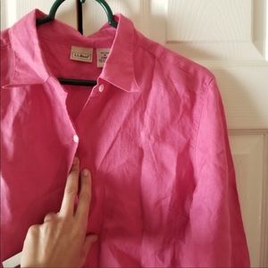 Hot pink linen button down shirt